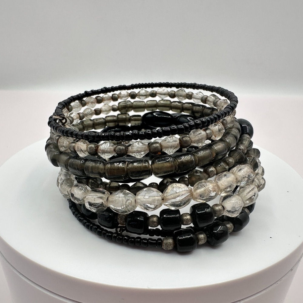 Vintage 90s Beaded Memory Wire Wrap Bracelet Boho Statement Women's Jewelry